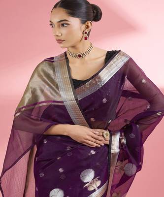 Wine colour  premium kota doria silk saree with zari work 4