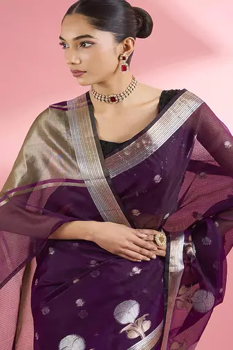 Wine colour  premium kota doria silk saree with zari work