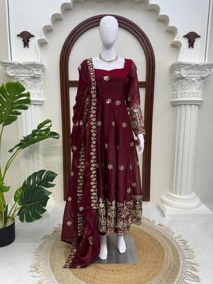 Maroon fendy silk thread with sequence anarkali suit 3