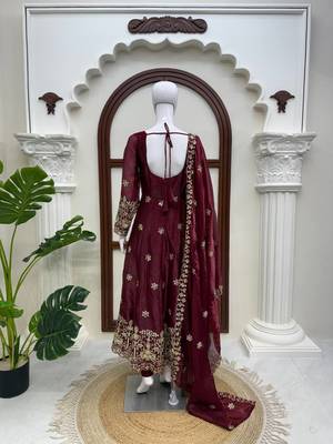 Maroon fendy silk thread with sequence anarkali suit 4