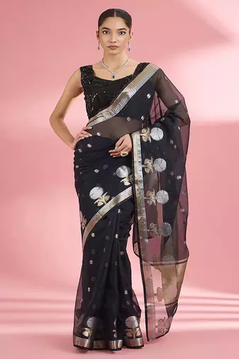 Black  premium kota doria silk saree with zari work