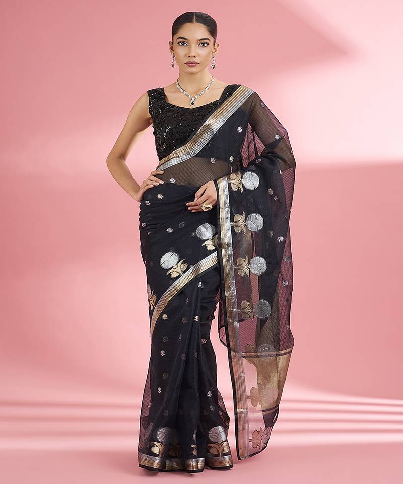 Black  premium kota doria silk saree with zari work