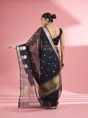 Black  premium kota doria silk saree with zari work 2