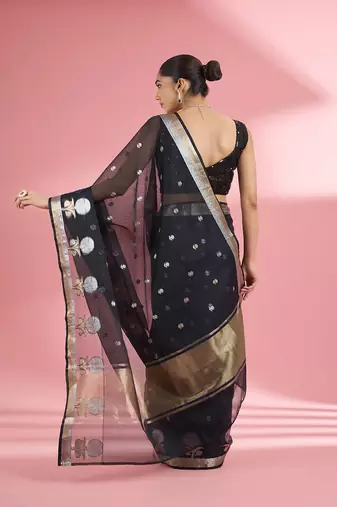 Black  premium kota doria silk saree with zari work