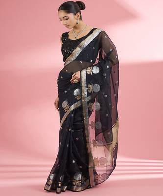 Black  premium kota doria silk saree with zari work 3