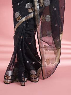 Black  premium kota doria silk saree with zari work 4