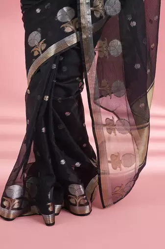 Black  premium kota doria silk saree with zari work