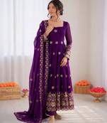 Violet fendy silk thread with sequence anarkali suit