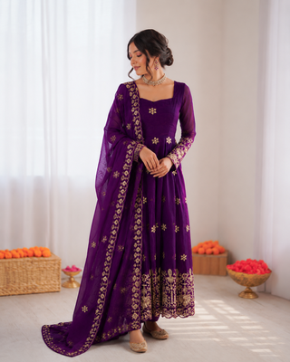 Violet fendy silk thread with sequence anarkali suit 2