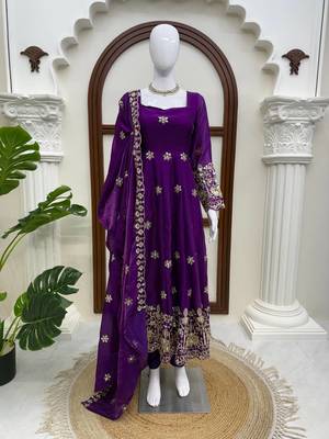 Violet fendy silk thread with sequence anarkali suit 3