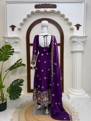 Violet fendy silk thread with sequence anarkali suit 4