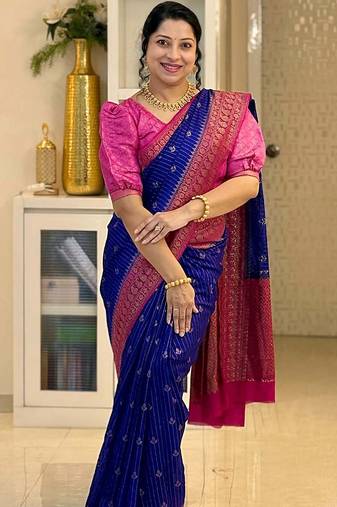 Royalblue Pink color art silk blend sarees with blouse