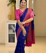 Royalblue Pink color art silk blend sarees with blouse
