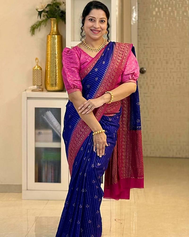 Royalblue Pink color art silk blend sarees with blouse