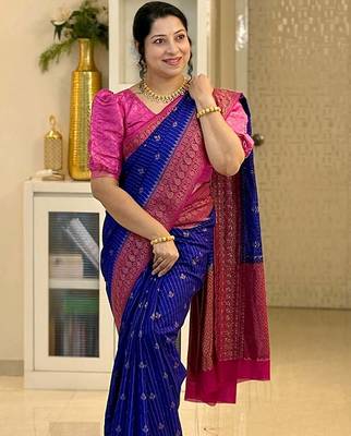 Royalblue Pink color art silk blend sarees with blouse 2