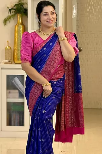 Royalblue Pink color art silk blend sarees with blouse