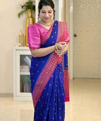 Royalblue Pink color art silk blend sarees with blouse 3