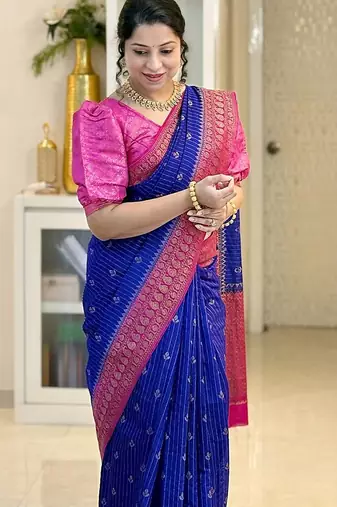 Royalblue Pink color art silk blend sarees with blouse