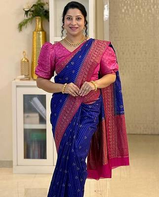 Royalblue Pink color art silk blend sarees with blouse 4