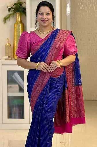 Royalblue Pink color art silk blend sarees with blouse