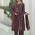 Brown printed kurta with trousers & dupatta set for women