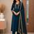 Pure cotton embroidered teal blue kurta & pant with dupatta set for women