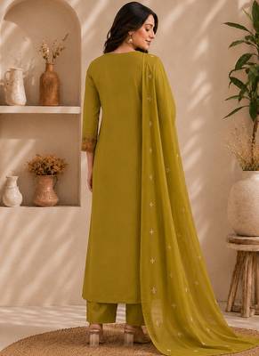 Pure cotton floral print yellow kurta & pant with dupatta set for women 2