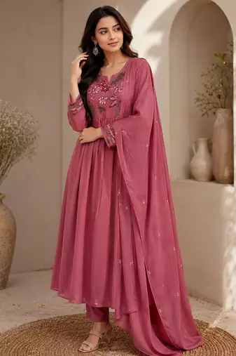 Pure cotton floral print baby pink kurta & pant with dupatta set for women