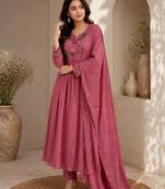 Pure cotton floral print baby pink kurta & pant with dupatta set for women