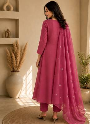 Pure cotton floral print baby pink kurta & pant with dupatta set for women 2