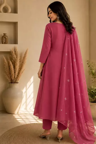 Pure cotton floral print baby pink kurta & pant with dupatta set for women