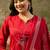 Red cotton floral print kurta & trousers with dupatta set for women