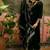 Black cotton floral print kurta & trousers with dupatta set for women