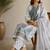 Grey sequined cotton kurta with pant & dupatta set for women