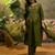 Olive green cotton printed kurta & trousers with dupatta set for women