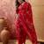 Red cotton printed kurta & trousers with dupatta set for women