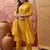 Yellow cotton printed kurta & trousers with dupatta set for women