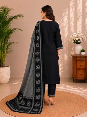 Black cotton kurta pant & dupatta set for women 2