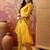 Yellow cotton printed kurta & trousers with dupatta set for women