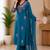 Rama green embroidered cotton kurta with pant & dupatta set for women