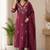 Purple embroidered cotton kurta with pant & dupatta set for women