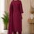 Purple embroidered cotton kurta with pant & dupatta set for women