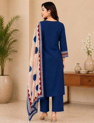 Pure cotton ethnic print blue kurta & pant with dupatta set for women 2