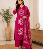 Pure cotton floral print pink kurta & pant with dupatta set for women