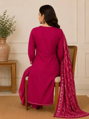 Pure cotton floral print pink kurta & pant with dupatta set for women 2
