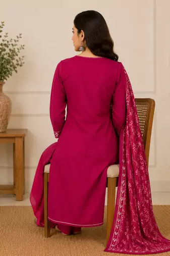 Pure cotton floral print pink kurta & pant with dupatta set for women