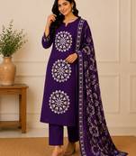 Pure cotton floral print purple kurta & pant with dupatta set for women