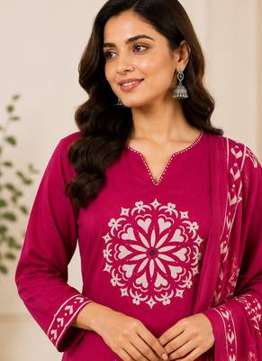 Pure cotton floral print pink kurta & pant with dupatta set for women 5