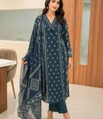Pure cotton printed teal blue kurta & pant with dupatta set for women