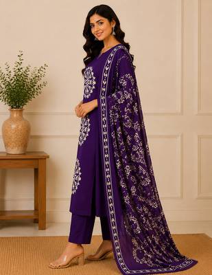 Pure cotton floral print purple kurta & pant with dupatta set for women 4